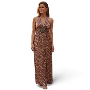 Sky Dress, Heart Pattern Metal Embellished Halter Maxi Dress, XS, NWT